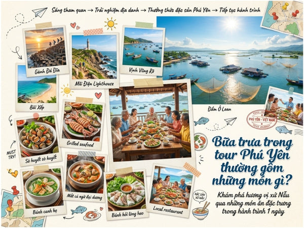 Bữa trưa trong tour Phú Yên thường gồm những món gì?