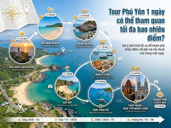 Tour Phú Yên 1 ngày có thể tham quan tối đa bao nhiêu điểm?