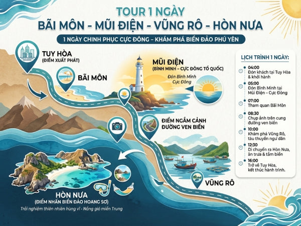 Tour Bãi Môn - Mũi Điện - Vũng Rô - Hòn Nưa 1 ngày