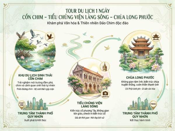 Tour Cồn Chim – Tiểu chủng viện Làng Sông – Chùa Long Phước 1 ngày